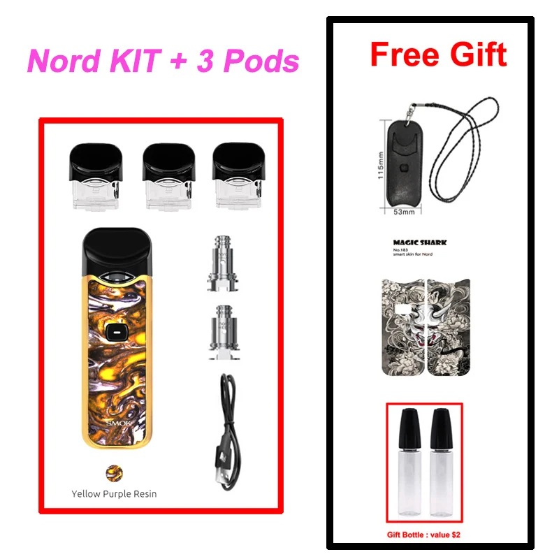 Yellow Purple Resin SMOK Nord Pod Vape ручка 1100 мАч батарея 3 мл Pod система сетка катушка электронная сигарета Pod Комплект Испаритель VS SMOK NOVO Minifit - Цвет: Yellow Purple Resin