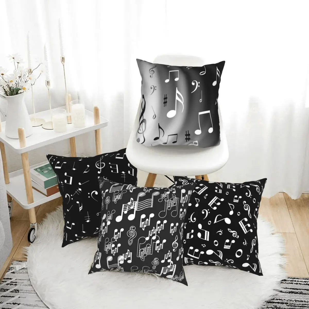 

Fashion Music Note Design Printed Cushion Cover Square Polyester Throw Pillow Cover Pillowcase for Sofa Home Chair Decorative