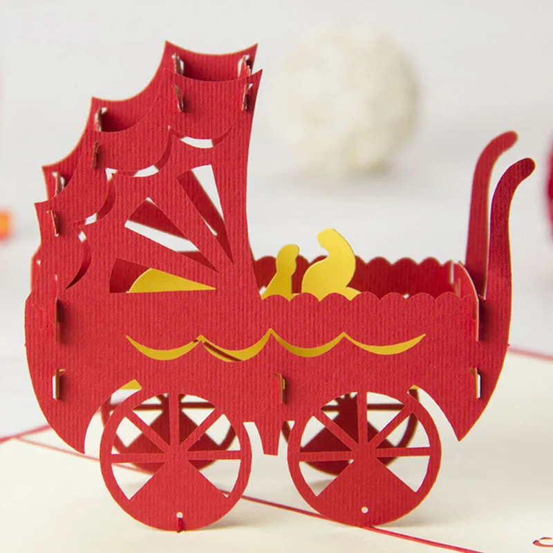HOT 3D Pop Up Card Baby Carriage Invitation Happy Birthday Christmas Personalised Whosale&Dropship | Бытовая техника