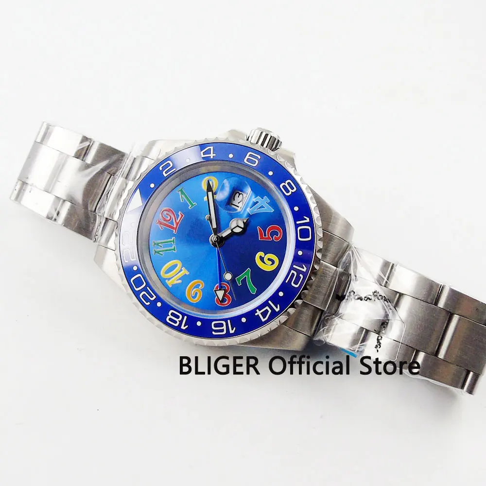 Сапфировое стекло блигер 40 мм синий стерильный циферблат керамический ободок