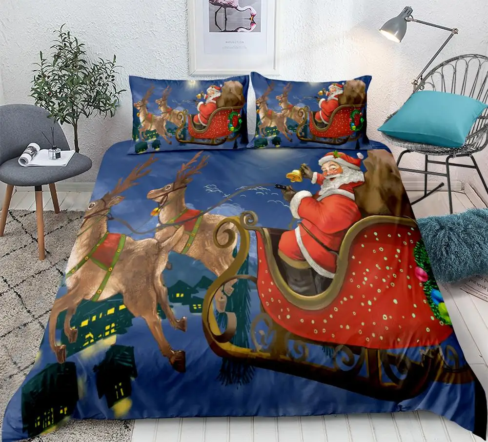 

3-piece Christmas Bedding set Santa Claus reindeer Duvet Cover sets Pillowcases King Queen size home textiles
