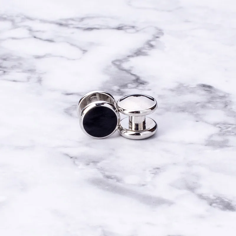 Studs Классические черные запонки для смокинга и шпильки набор круглая эмалированная форма манжеты набор пуговиц для мужской костюм французская рубашка Деловой Подарок - Окраска металла: Studs