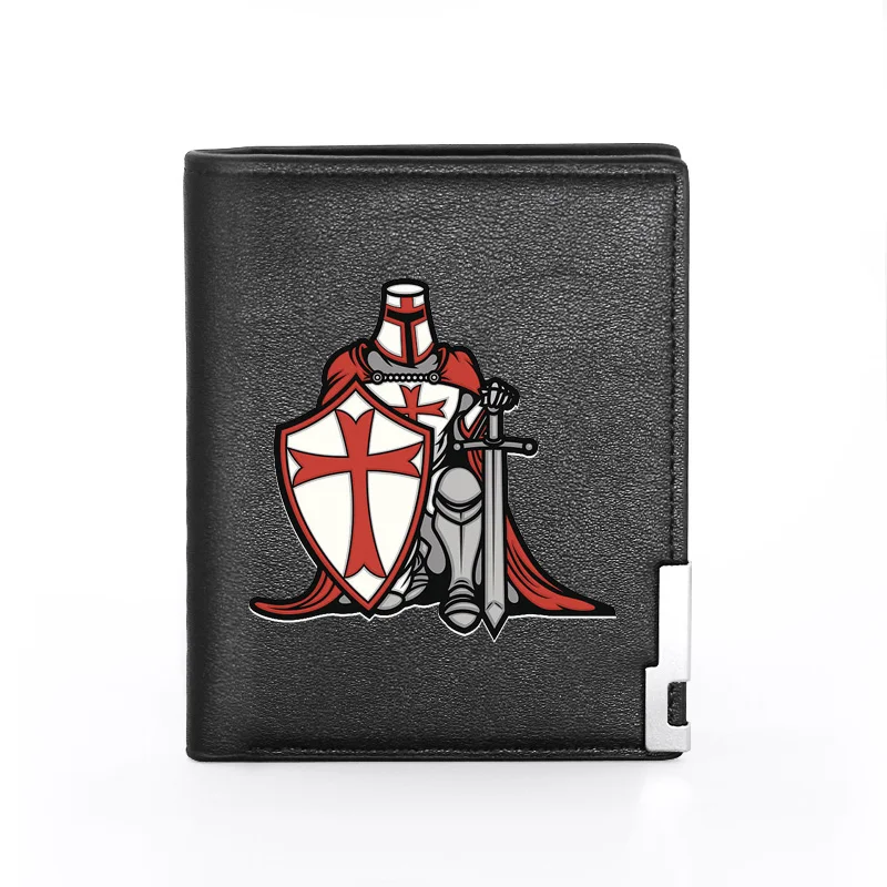 

Fashion Knights Templar Black Leather Men Women Short Wallet ID Credit Card Holder God Wills It Purse