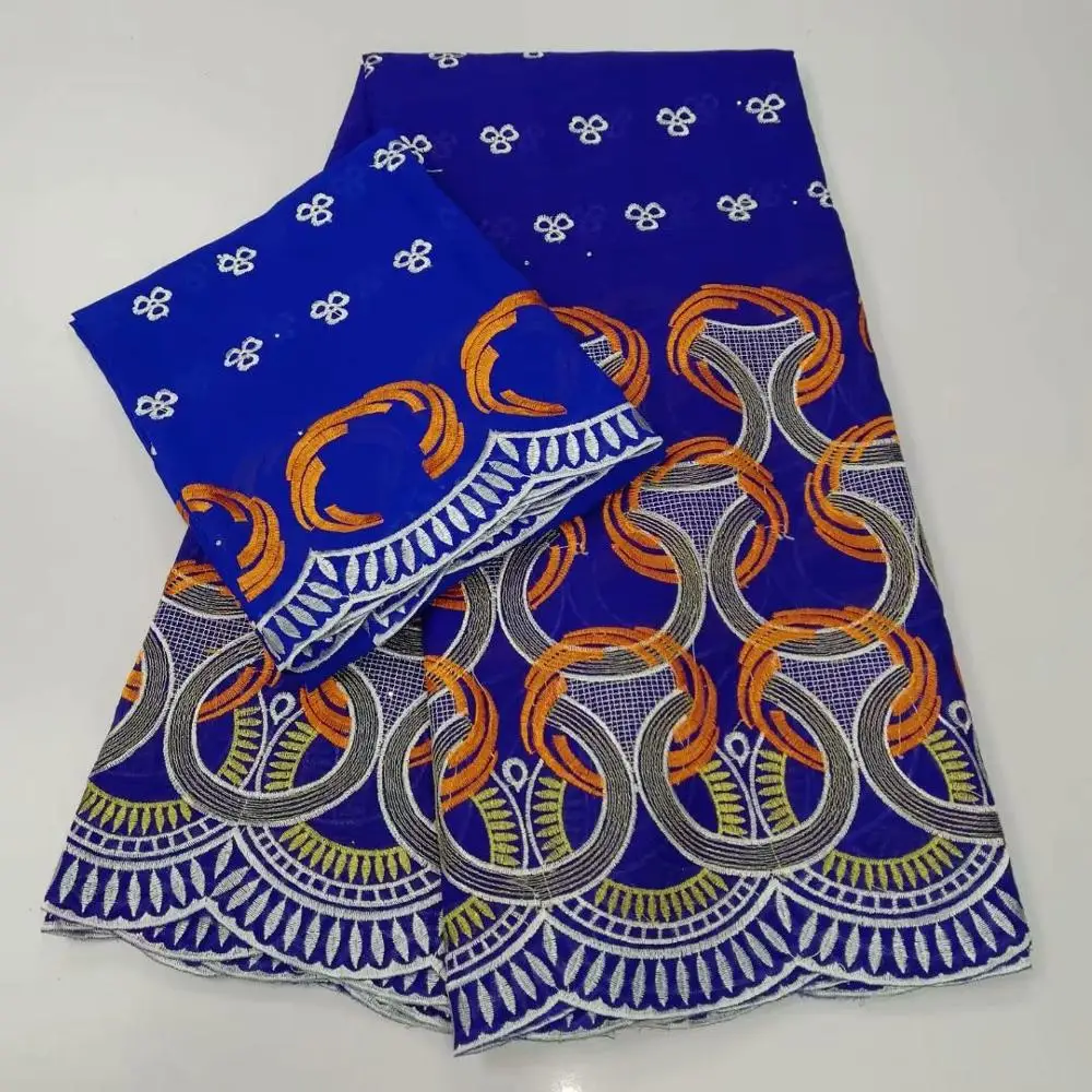 Новинка 2 + 5 ярдов хлопчатобумажная ткань вышивка парча 2019 Riche Африканский Базен