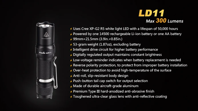 Fenix LD11 Cree XP-G2 R5 300 Lumens1* AA или 1*14500 батарея большой-яркий светодиодный фонарик Портативный походы в горы