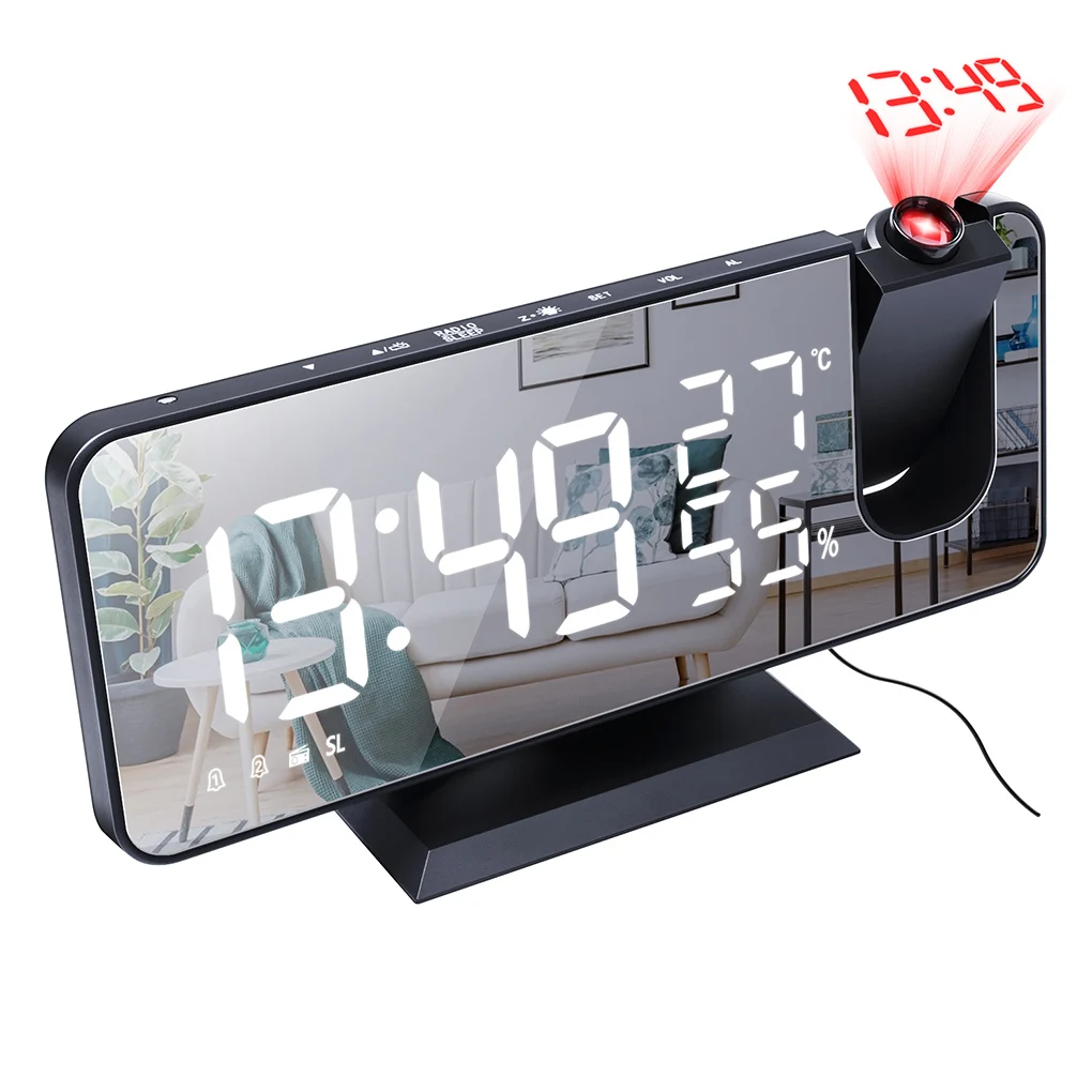 

Светодиодный цифровой будильник, часы, настольные электронные часы, USB пробуждение, FM-радио, проектор времени, функция повтора, 3 цвета, 1 шт.