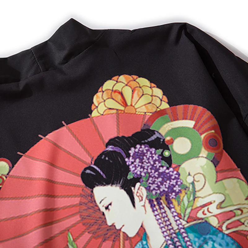 Японское кимоно куртка Koi Fish Geisha Harajuku 2021 хип-хоп Мужская Уличная летняя тонкая