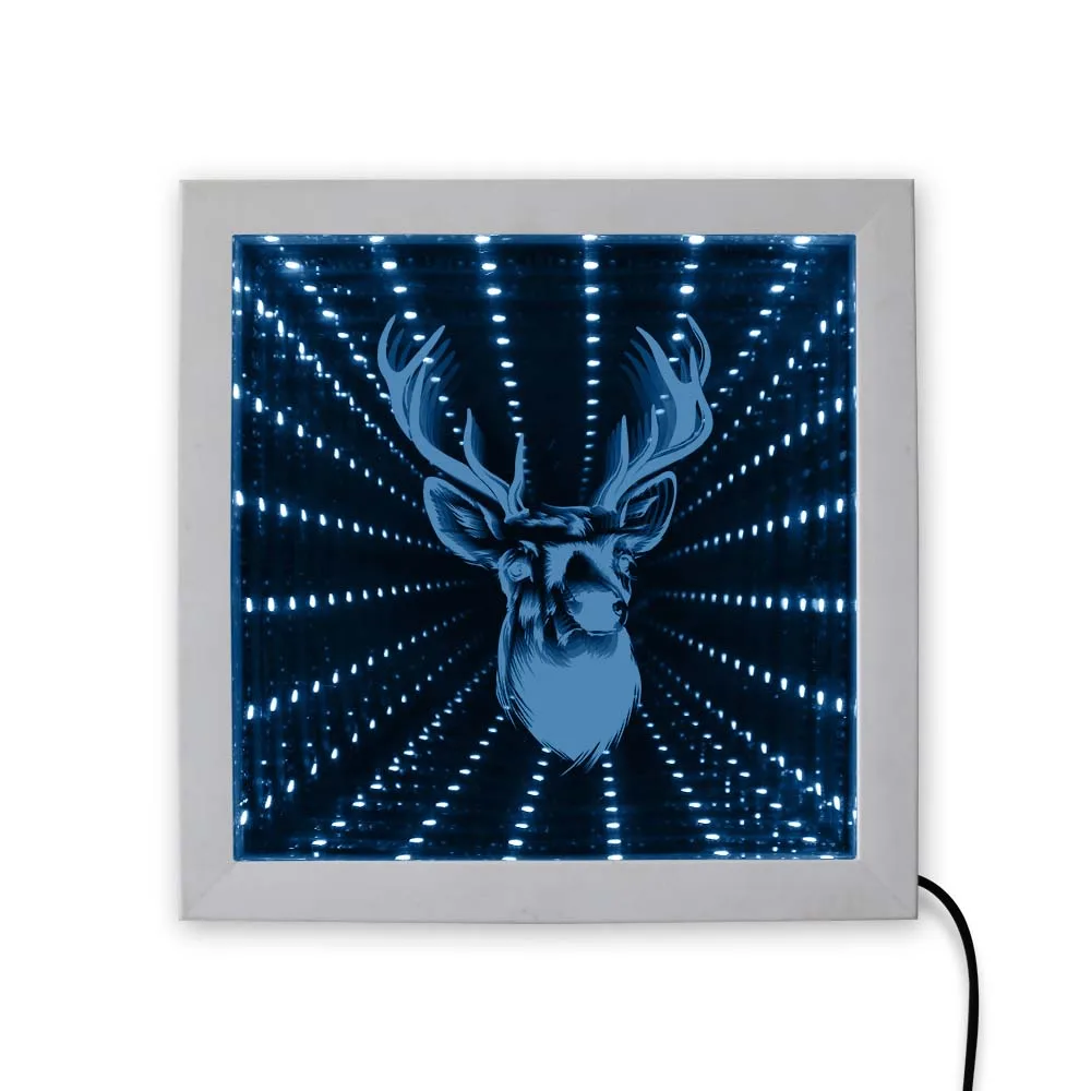 

Deer Head Deer Antler 3D Optical illusion Infinity Mirror Wood Frame Woodland Deer Buck Wildlife LED Never ending Tunnel Light
