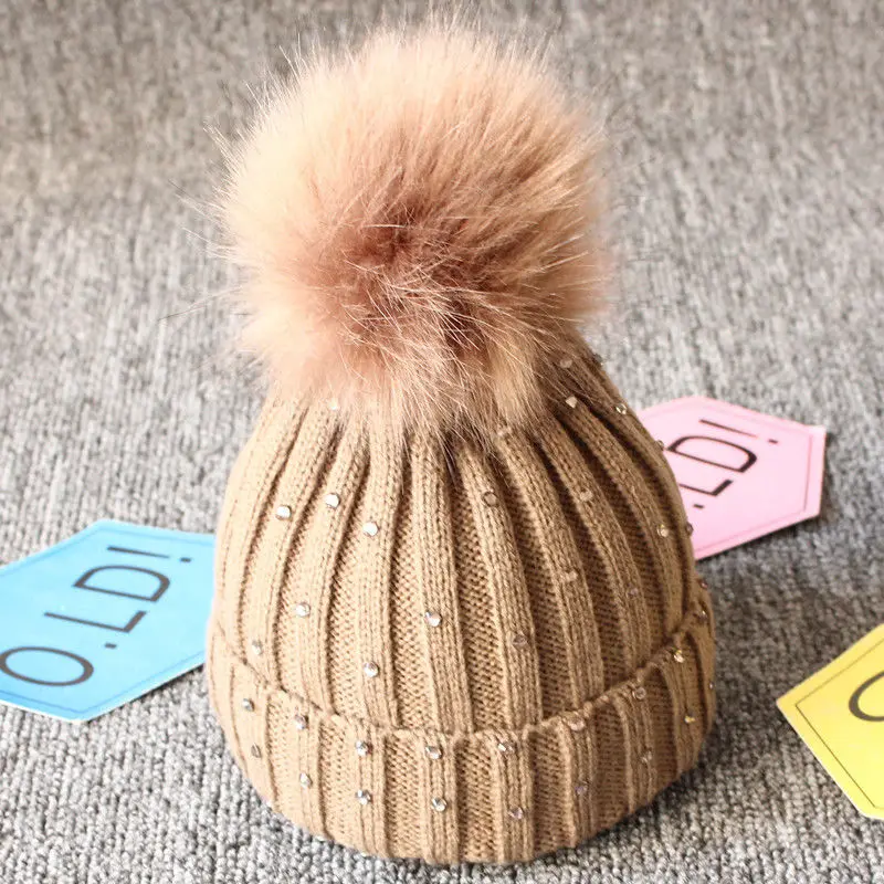 Newborn Baby Boy Girls lovely kintted Pompon Beanies Winter Caps Warm Fur sequins Knit Beanie Hat fleece crochet Caps images - 6