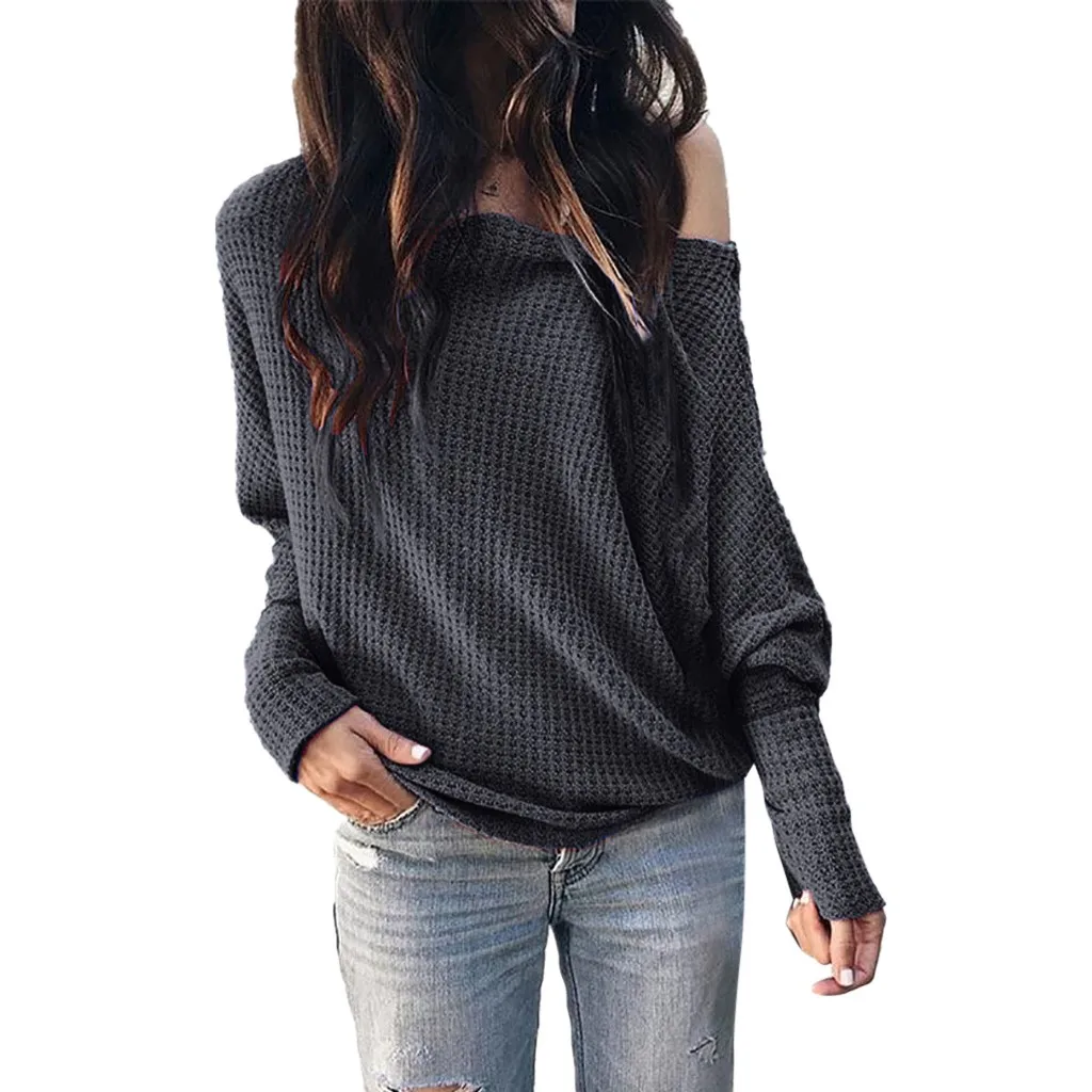 Fashion Women Casual Simple Skew Collor Long Sleeve Sweater Comfort Solid Slim Top 10.7 | Женская одежда