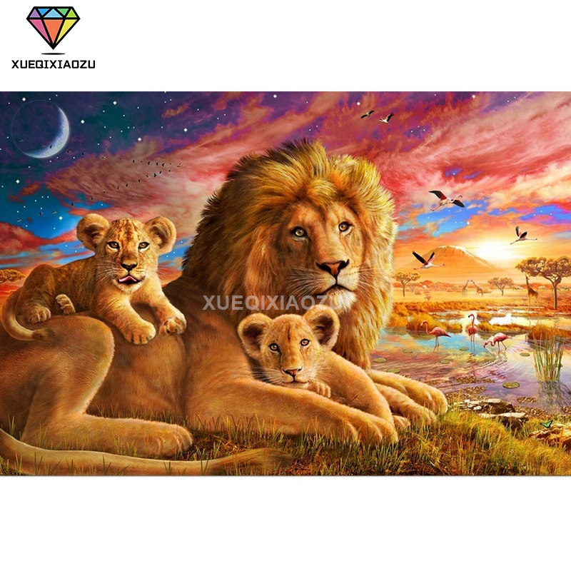 

5D DIY Full Circle Diamond Painting "Lion King" Animal Diamond Embroidery Flash Diamond Mosaic Picture for Home Decoration MAM53