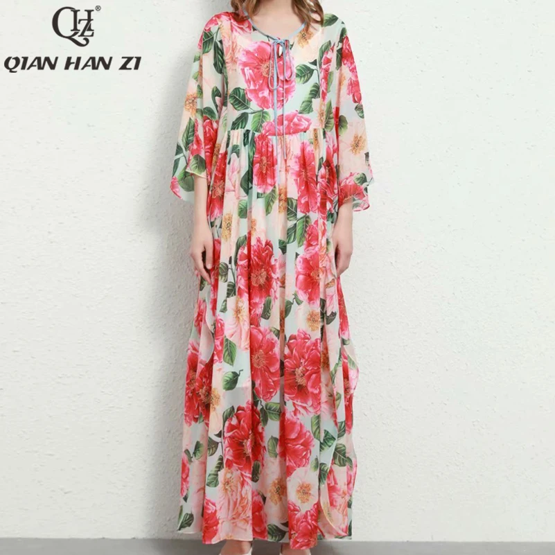 

Qian Han Zi дизайнерское модное богемное Летнее Длинное платье винтажное шифоновое платье с цветочным принтом элегантное пляжное праздничное платье макси для женщин