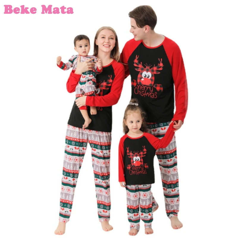 

Christmas Family Matching Outfits 2022 Winter Elk Print Family Look Mother And Daughter Pajamas Set Father Son Matching Clothes