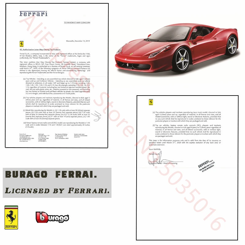 

1:24 Ferrari 458 ITALIA Manufacturer Authorized Simulation Alloy Car Model Crafts Decoration Collection Tools
