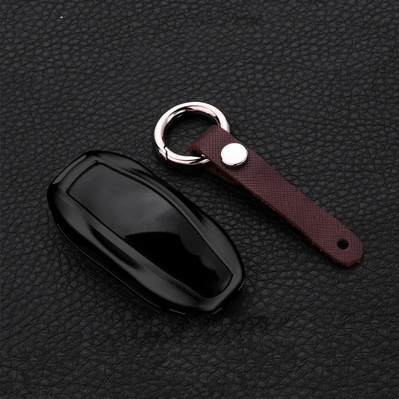 

Luxury Aluminum Alloy Smart Remote Key Case Cover Shell Leather Keychain Fit Tesla Model-S