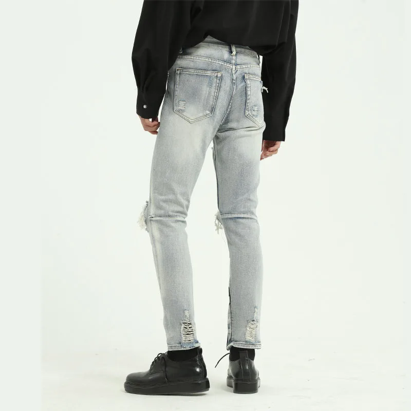 Джинсы мужские облегающие в стиле хип хоп повседневные брюки до щиколотки