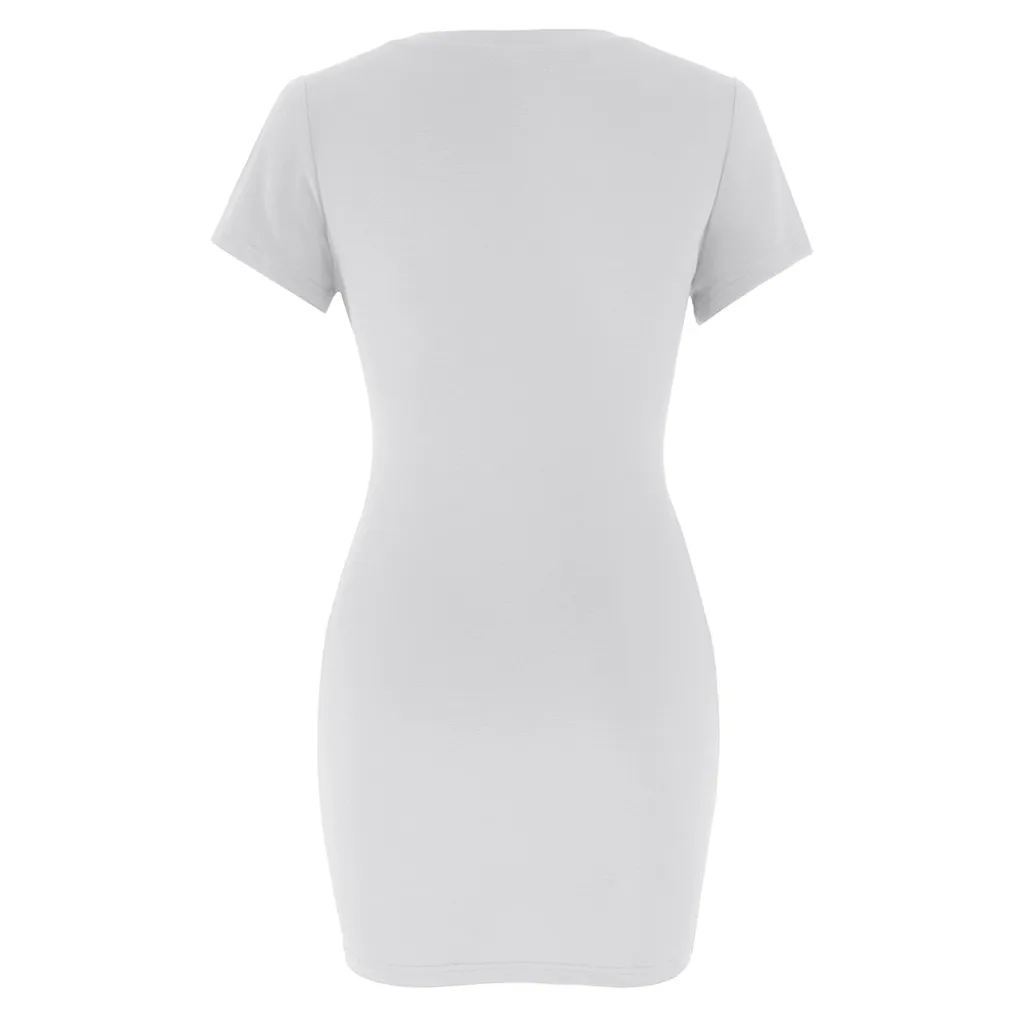 Women Sexy Short Sleeve O Neck summer beach dress for women Solid Zip up Dress Mini casual knee skirt | Женская одежда