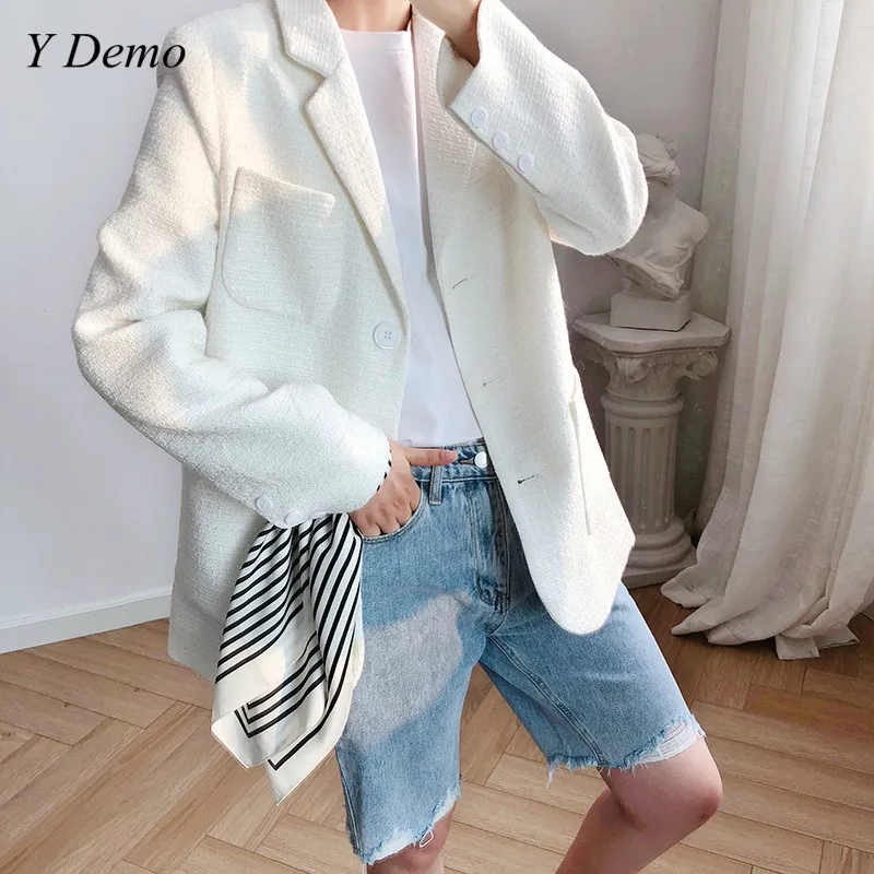 Новый Повседневный осенний однобортный Блейзер белая женская верхняя одежда