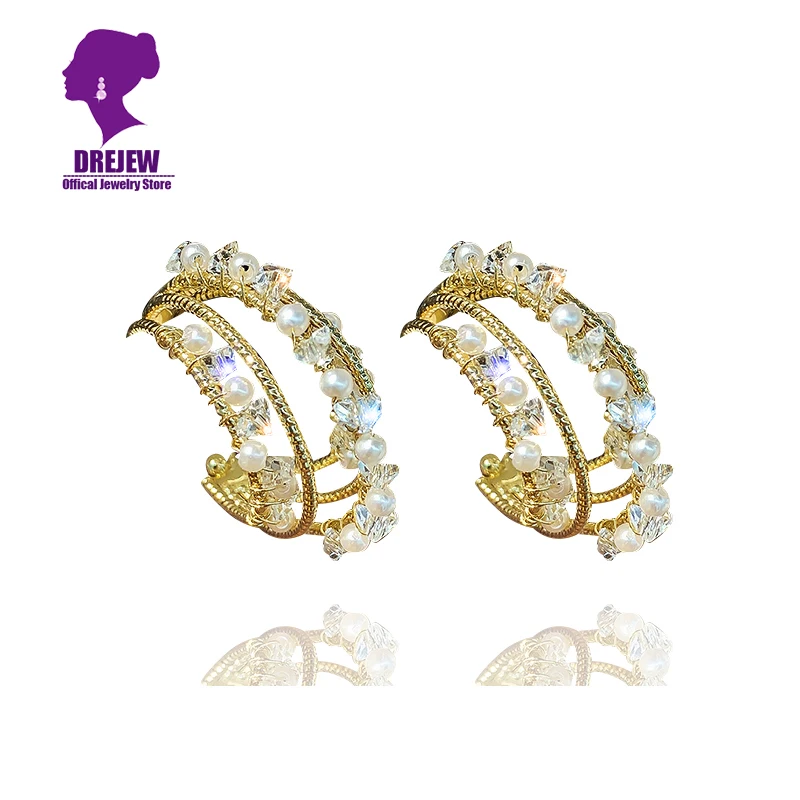 DREJEW золотые несколько кругов жемчуг стразы массивные серьги 2019 925 кристалл