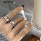 Широкие кольца FOXANRY 925, модные геометрические аксессуары в стиле хип-хоп, винтажные Простые Ювелирные изделия для вечеринок со смайликом