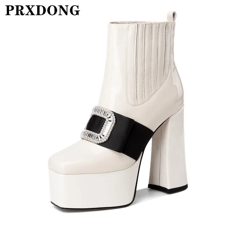 

New 2021 Fashion Women Ankle Boots Shoes Sexy Chunky High Heels Platform Black Beige Dress Party Wedding Lady Shoes Short Boots