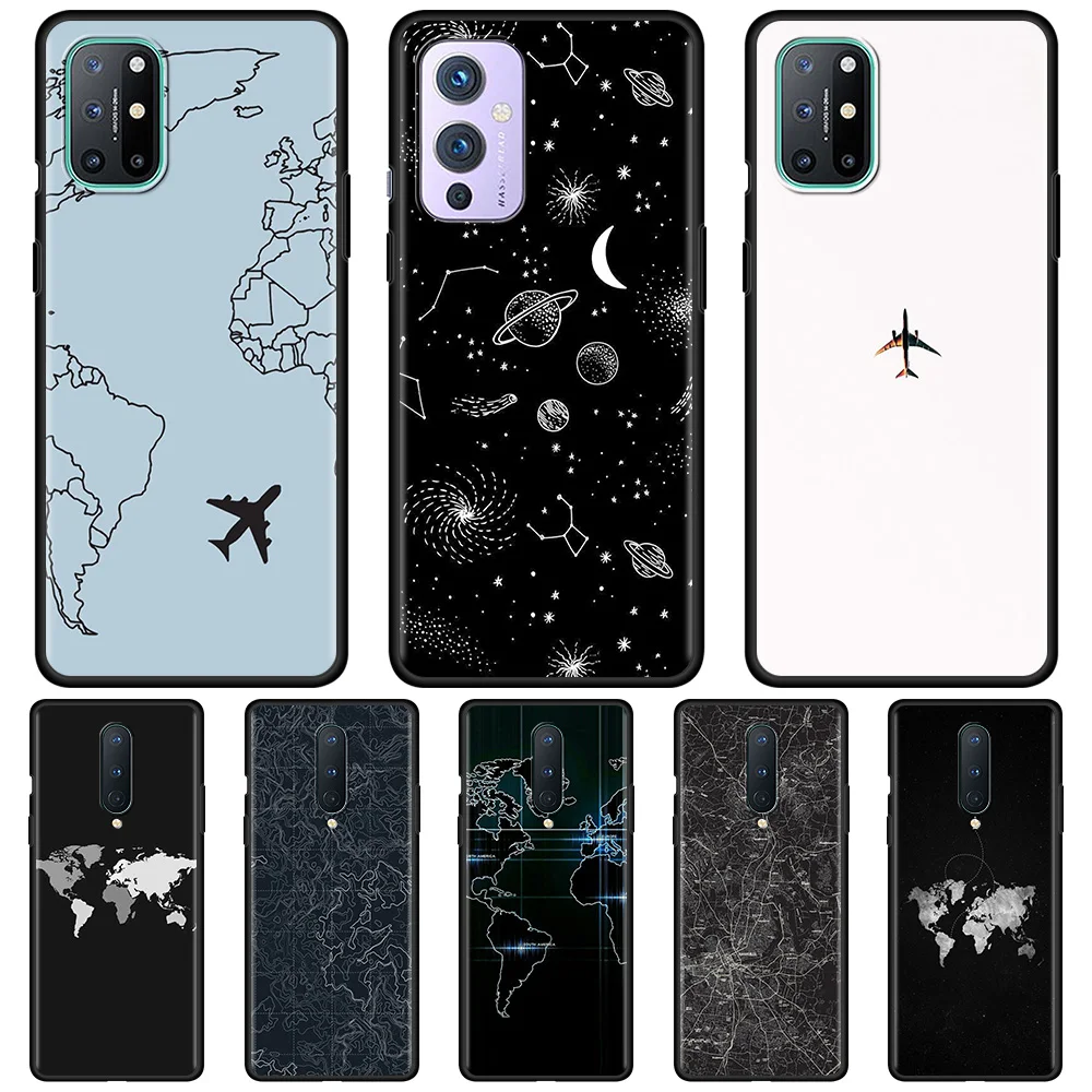 

Phone Case For OnePlus 8T 8 Nord N10 2 N100 N200 7 7T 9 Pro 9R Z Black TPU Fundas Silicone Coque Hot Planes Map Designs