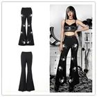 Брюки Y2K женские расклешенные с принтом паука, модные штаны с широкими штанинами в готическом стиле, повседневные брюки в стиле Харадзюку, штаны с завышенной талией, Осень-зима