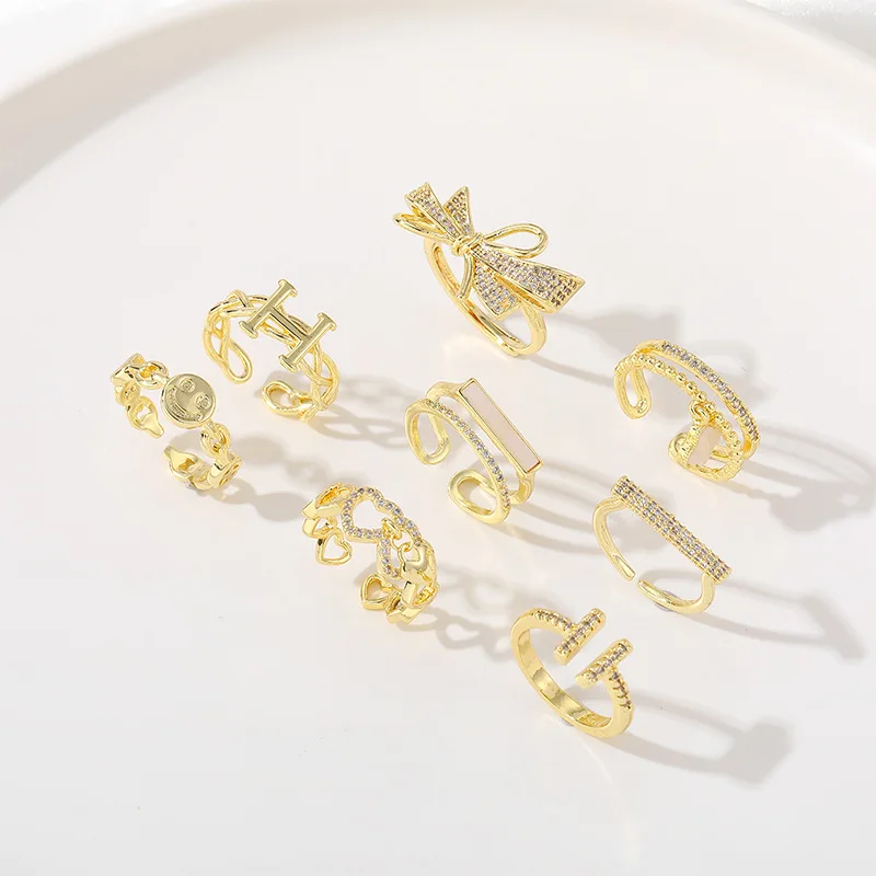 

2021 New Gold Color Metal Adjustable Opening Rings for Women Fashion Sparkling Bow Ring Vintage Sexy Knuckle Finger Jewelry Gift