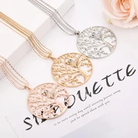 big round crystal owl tree of life pendant necklace gold long sweater necklace chain jewelry for women mother gifts party 2020