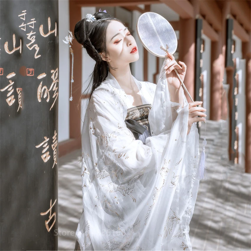 Hanfu Традиционный китайский национальный костюм феи Тан костюм народное Платье женское народное платье с вышивкой древняя Новогодняя одежда танцевальный Халат
