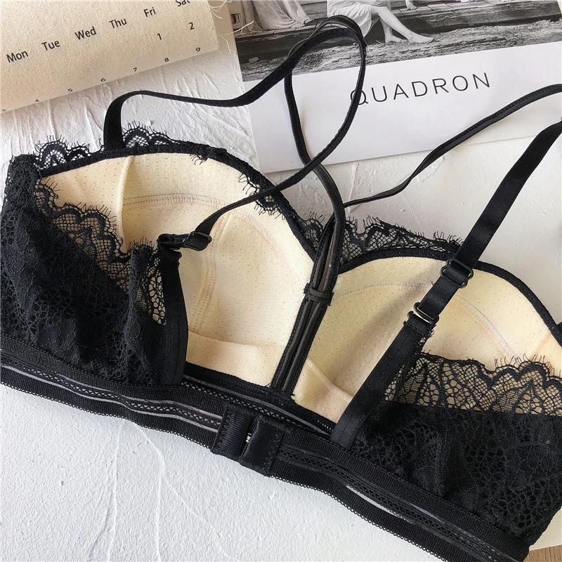 women lace sexy bra set intimates hollow out half cup lingerie thin cotton cup temptation panty briefs silk wire free underwear