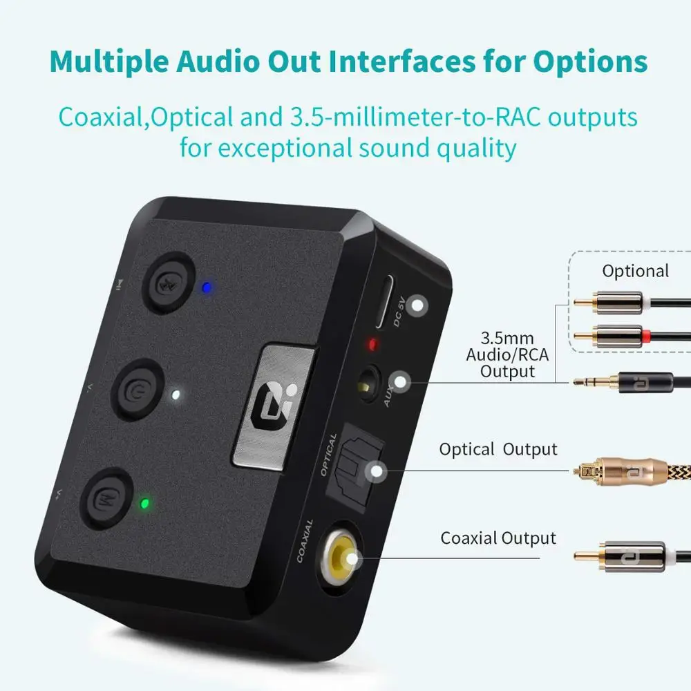 

Bluetooth 5.0 Aptx HD Low Latency RCA Aux 3.5mm Digital Coaxial SPDIF Optical Audio Receiver Wireless Speaker Music Adapter