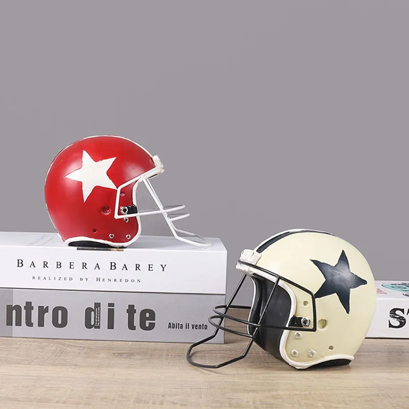 Home Decoration Accessories Retro Motorcycle Football Helmet Creative Resin Crafts Souvenir Gift Shop Window Props