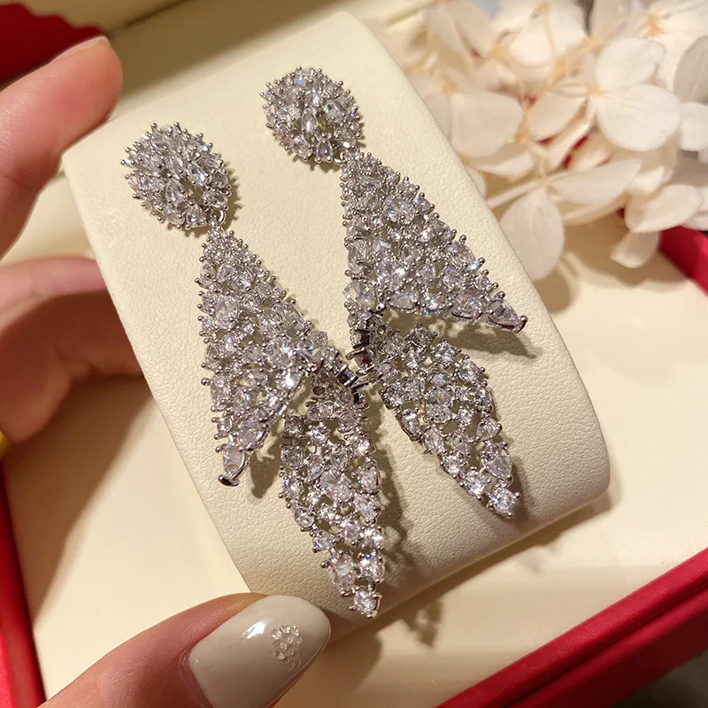 

Luxury cubic zircon stone cz crystal geometric pendant drop earrings fashion brand design silver color dangle earrings for women
