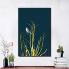 Современный минималистичный абстрактный плакат золотой цветок и птица холст картина для гостиной прохода вход украшение для дома живопись