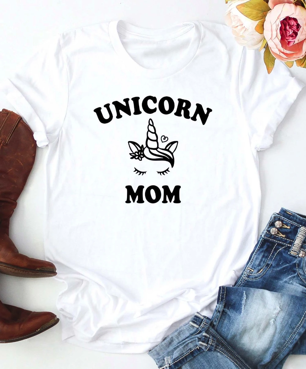 Единорог мама день рождения вечевечерние рубашка Женская мода гранж Хлопок