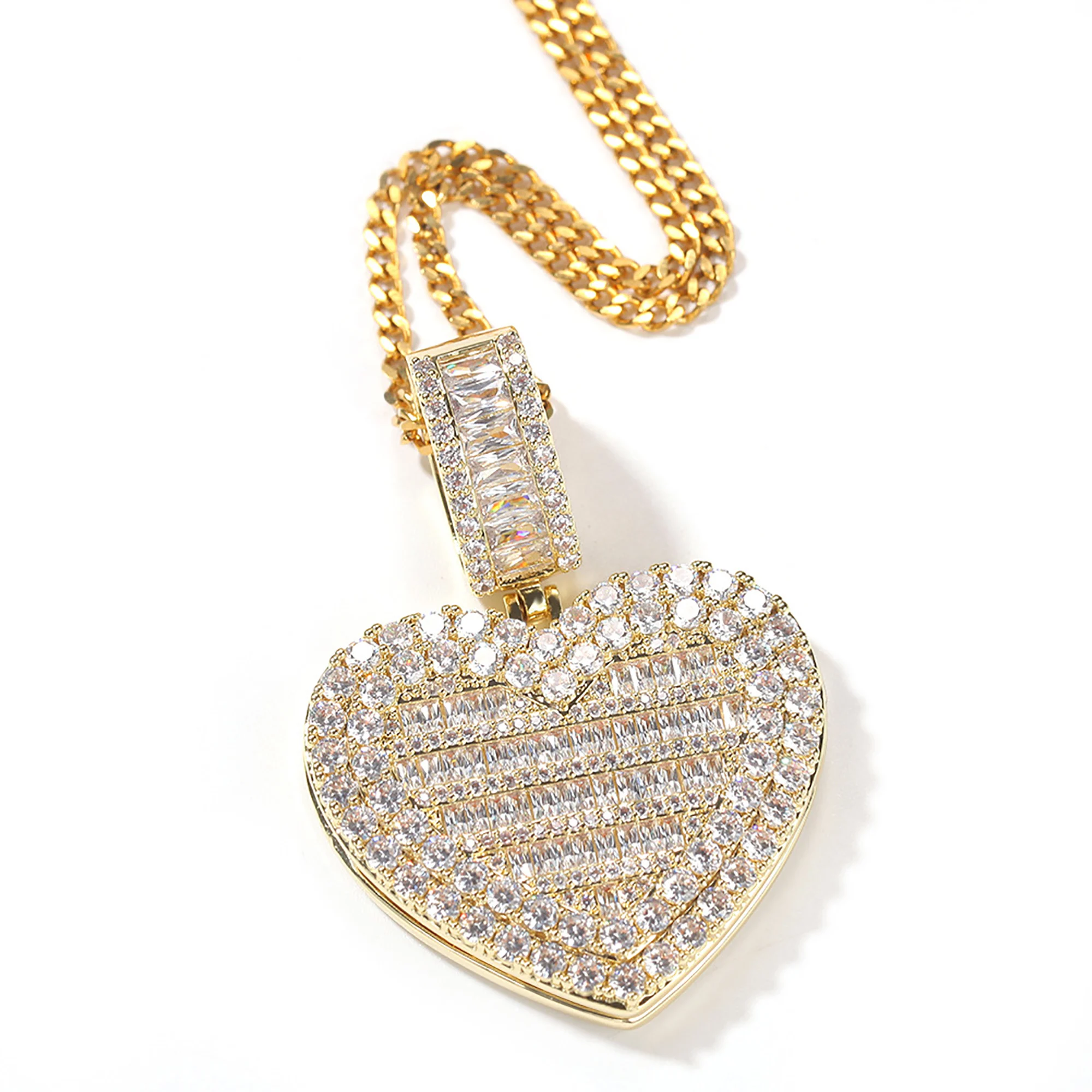 

Personalized Photo Openable Heart Necklace Hiphop Custom Trendy Crystal Pendant Heart Inlaid Rhinestones Necklaces Jewelry Gifts