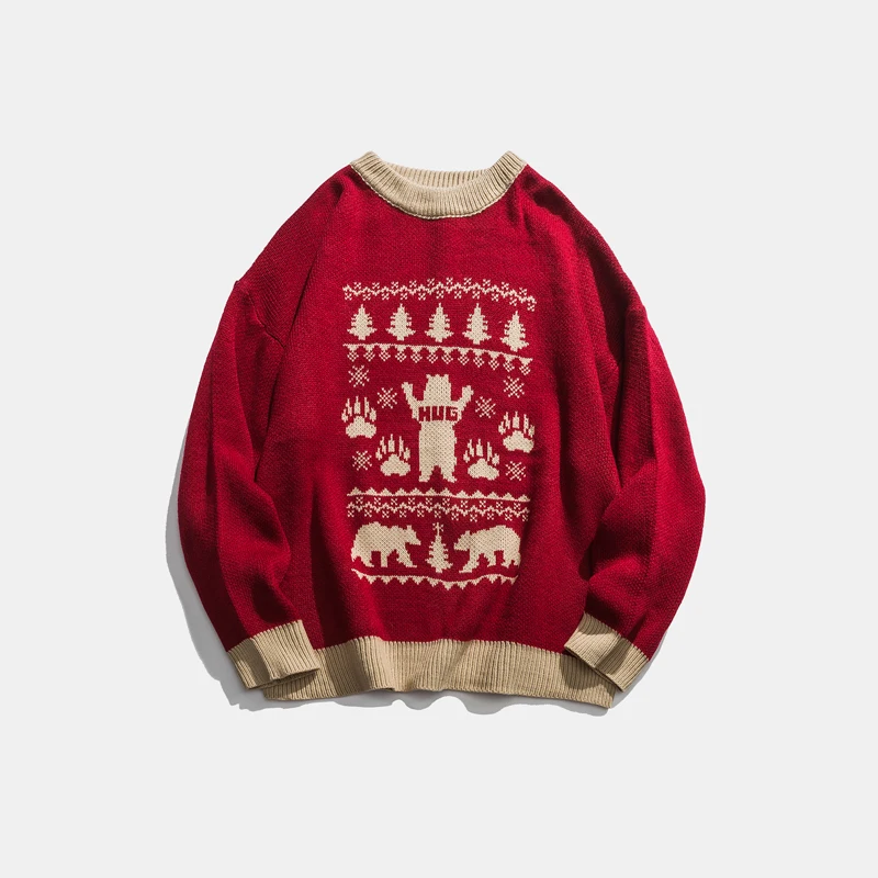 Мужские свитера ретро рисунок на рождественскую тематику акрил оверсайз хип хоп