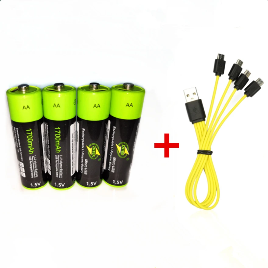 ZNTER 1.5V AA 1700mAh rechargeable lithium battery USB lithium polymer battery + Micro USB cable