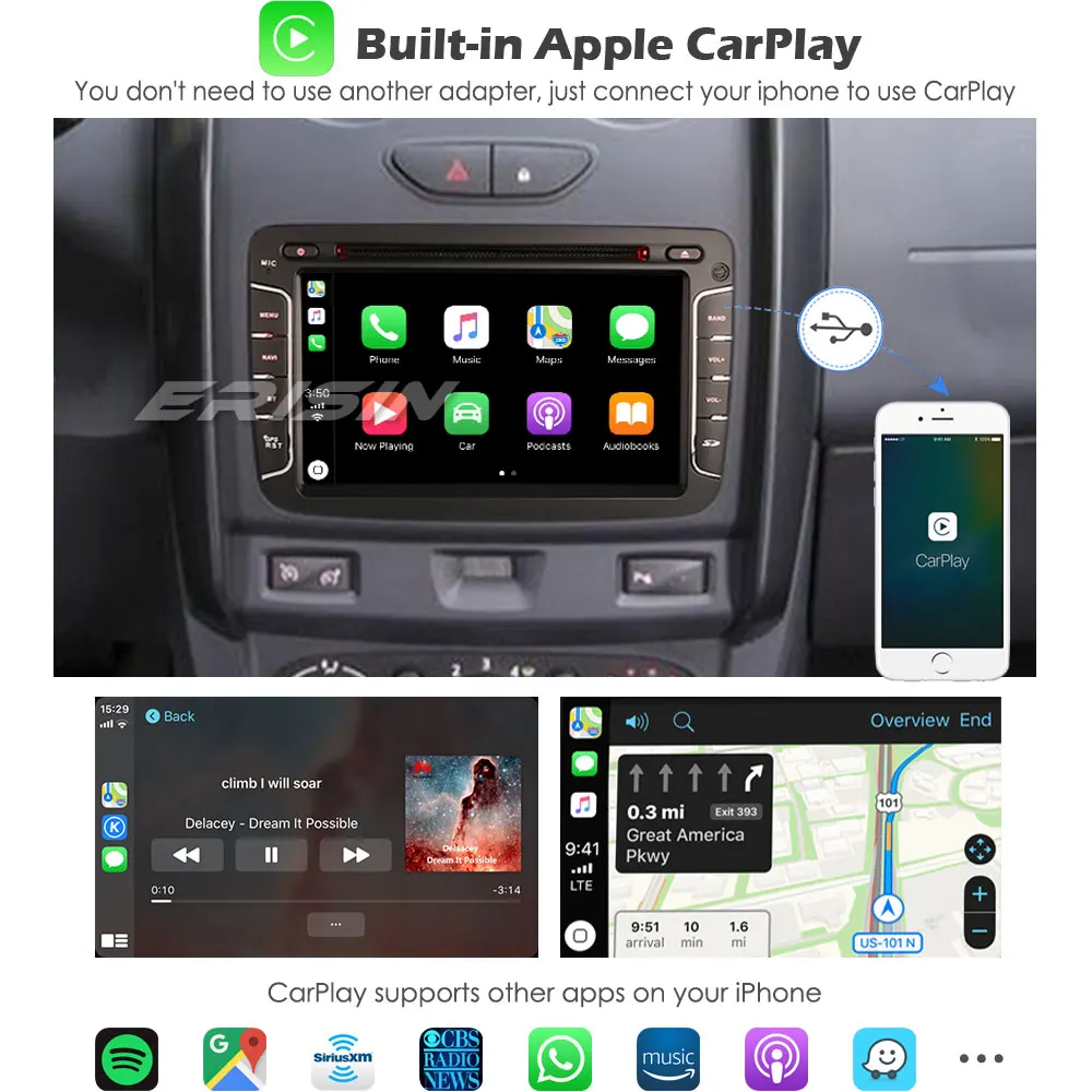 Erisin 7 &quotAndroid 10 0 DSP автомобильный dvd-плеер радио DAB + SWC Bluetooth GPS CarPlay для Renault Dacia Duster Logan