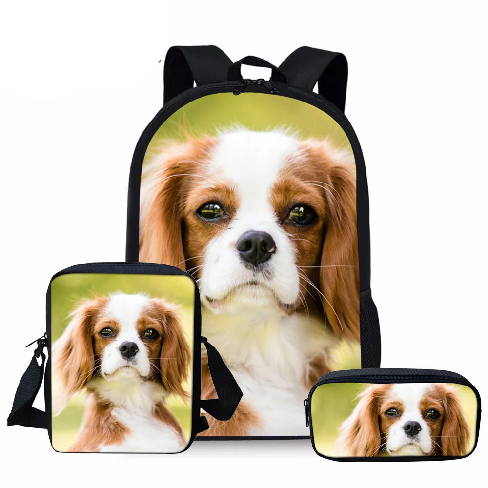 

2020 Kids School Bags Girls Cute Cavalier King Charles Spaniel Dog Schoolbag Children 3pcs/set Primary School Bookbag