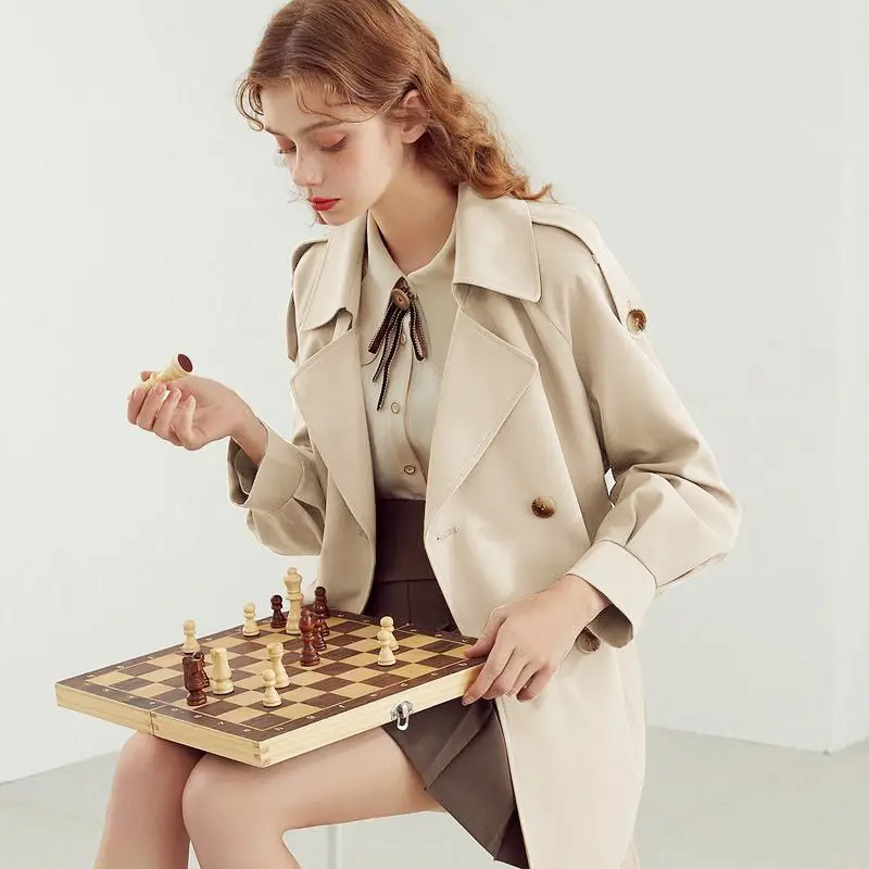 

New Spring Autumn Women Mid-Long Trench Coat Fashion Pockets Double Breasted Trench With Belt Chi Slim British Female Outerwear