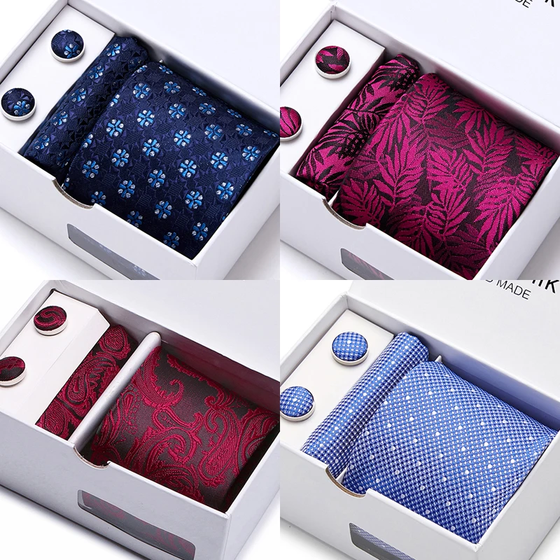 

2021 New Style Silk Luxurious Holiday Gift Tie Pocket Squares Cufflink Set Necktie Box Man Dot Wedding Accessories Performance
