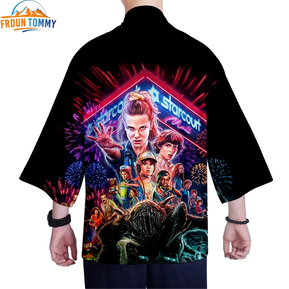 Японское кимоно с принтом очень странные дела кардиган косплей рубашка летнее