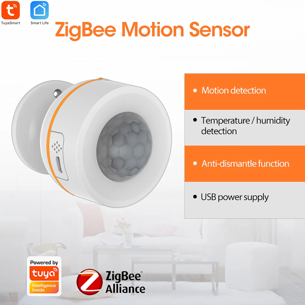 Умный PIR датчик движения Tuya Zigbee температуры и влажности питание от аккумулятора