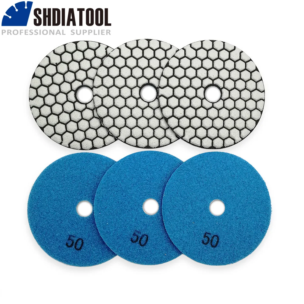 SHDIATOOL 6pcs Diamond Dry Polishing Pad Granite Marble Flex