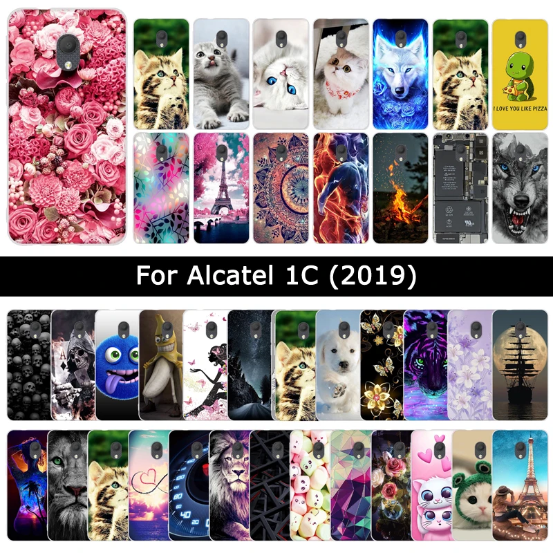 ТПУ чехол для Alcatel 1C 5003D Мягкая силиконовая задняя крышка для AlcatelC цветы Кот цветной узор защитный чехол для телефона s