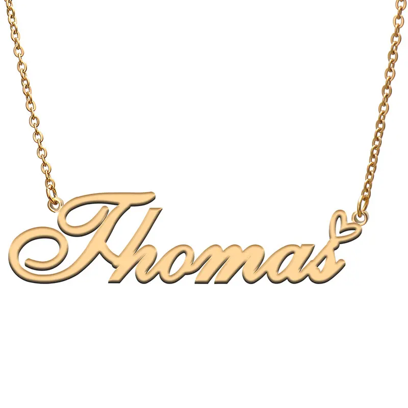 

Thomas Love Heart Name Necklace Personalized Gold Plated Stainless Steel Collar for Women Girls Friends Birthday Wedding Gift