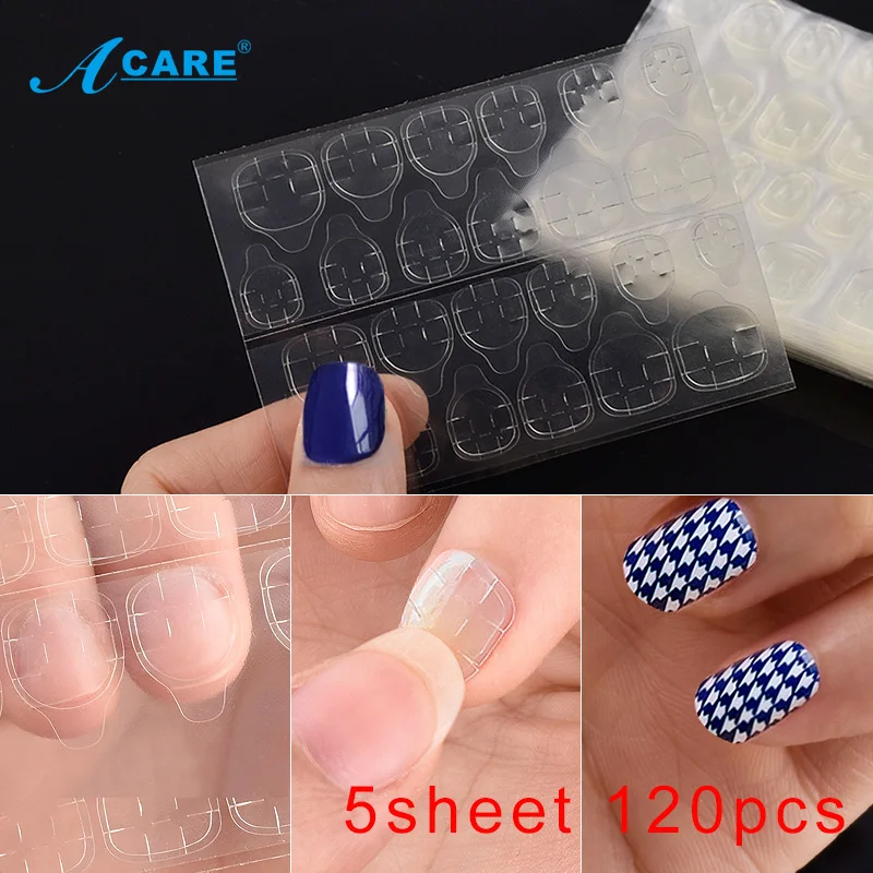 

120pcs 5 Sheets Fake Nails Tips Double Sided False Nail Art Adhesive Tape Glue Sticker DIY Profissional Fake Press on Nails
