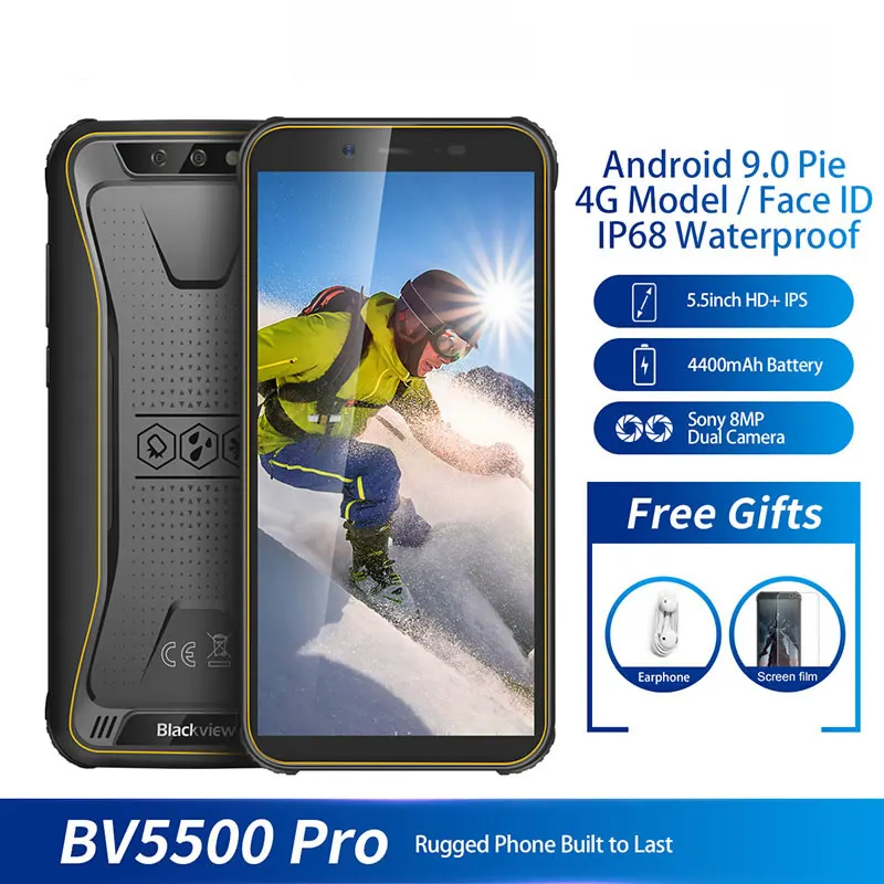 

Blackview BV5500 pro IP68 Waterproof 4G Mobile Phone 3GB+16GB 5.5" Screen 4400mAh Android 9.0 Pie Dual SIM Rugged Smartphone